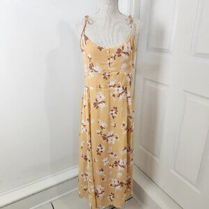 Abercrombie Fitch Dress Womens L Yellow Floral Y2K 90s Tie Shoulders Flowy Slit